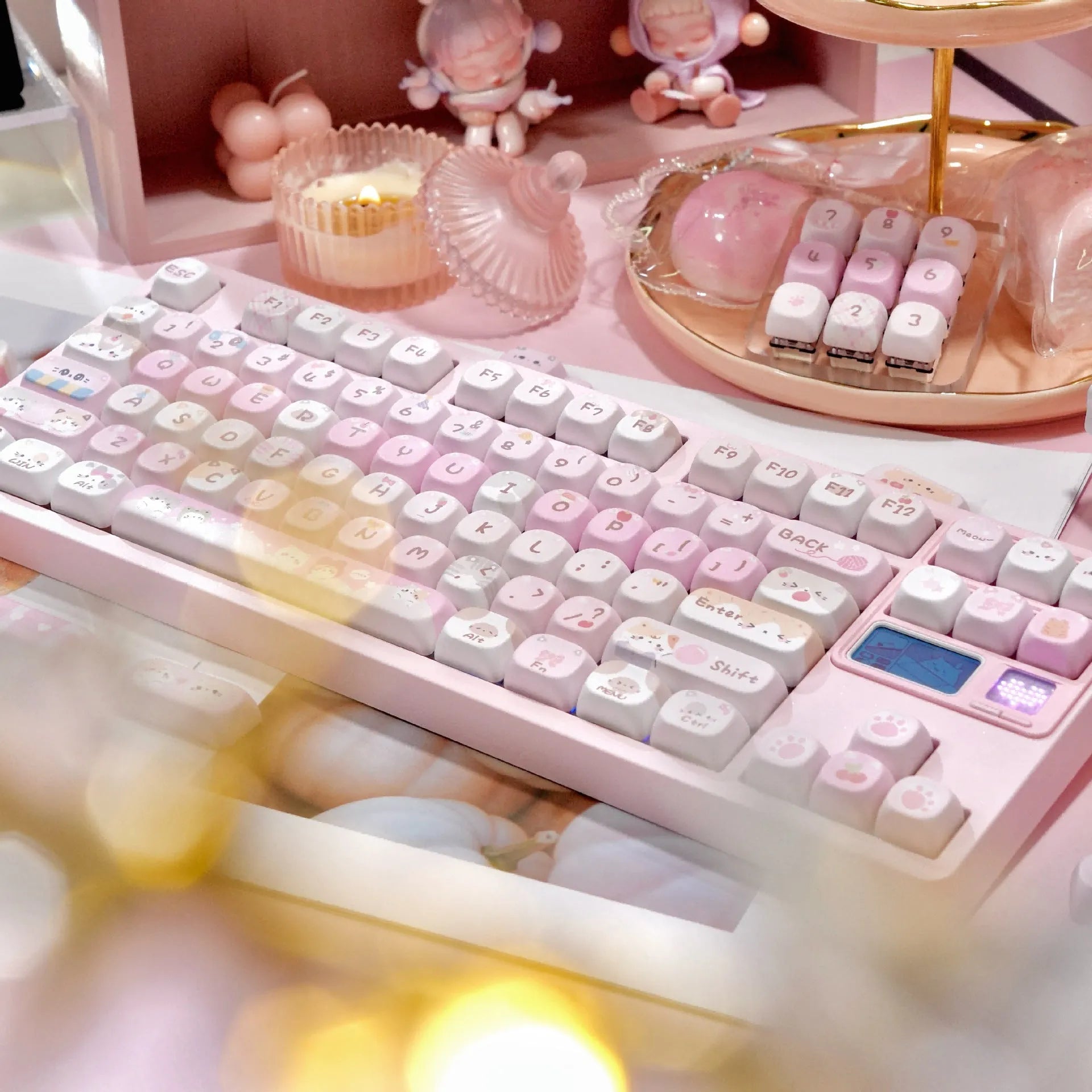 MOA Height pink cartoon sublimation key caps for mechanical keyboards showing five-sided design