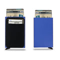 Slim aluminium alloy credit card holder with frosted finish in multiple colour options.