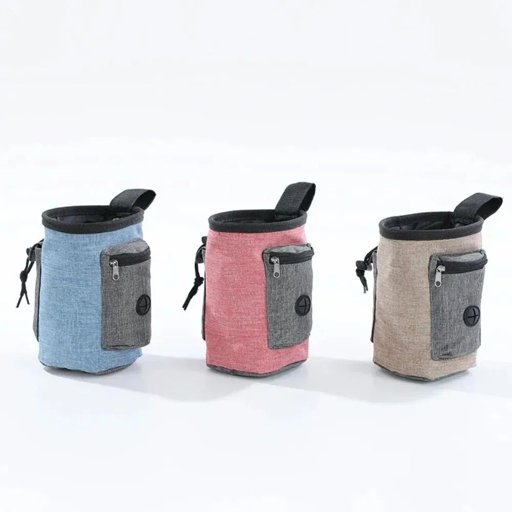 Blue waterproof pet waist bag with adjustable belt and side clip for outdoor training essentials