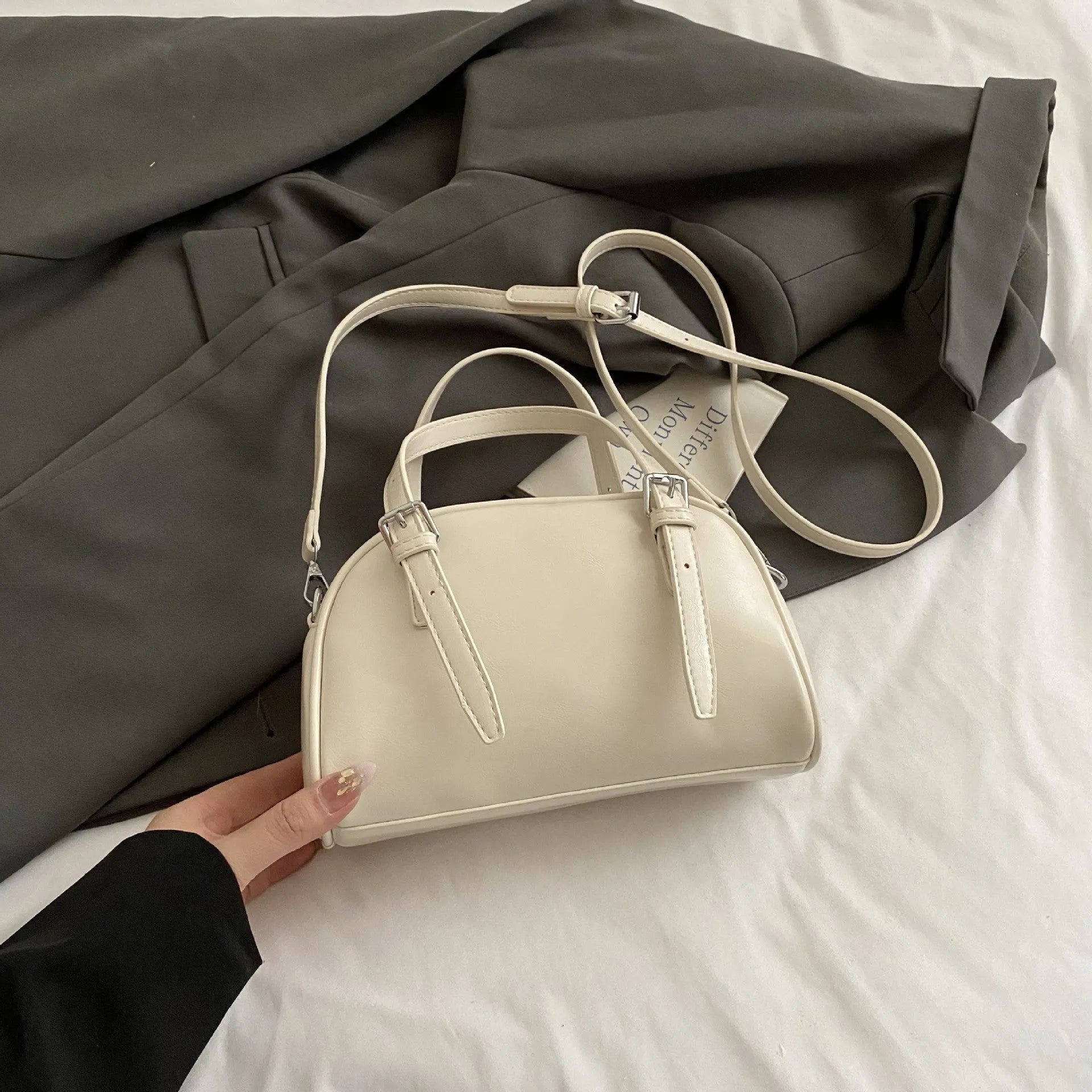 Korean style square shell shoulder bag for women in PU leather with colour and strap options