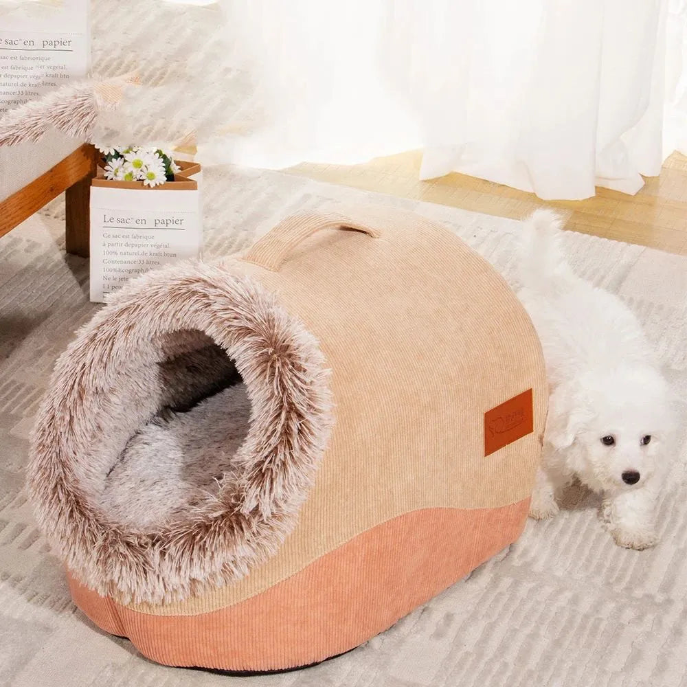 Soft warm washable dog bed mat in gray colour, L size, placed on a kennel floor