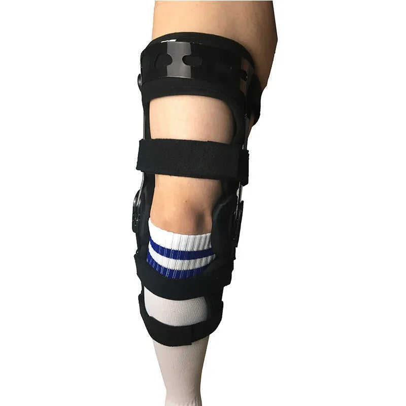 Black anterior ligament knee pad supporter showing anatomical design and adjustable straps