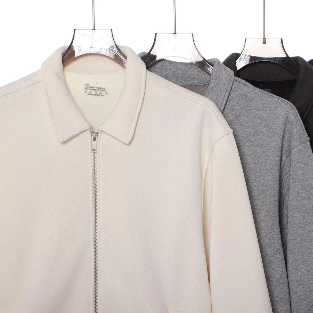 Japanese retro heavyweight 420g silver fox fleece zip-up jacket in solid colour with wool lining for men