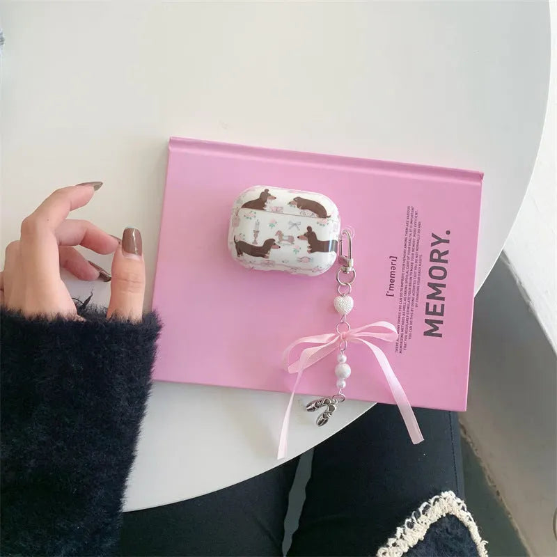 Floral sausage dog TPU soft shell AirPods protective cover with thermal transfer cartoon print, single cover