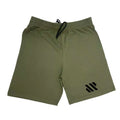 A pair of loose-fitting metal silk sports shorts in sapphire blue, laid flat to show the simple design and no-liner construction.