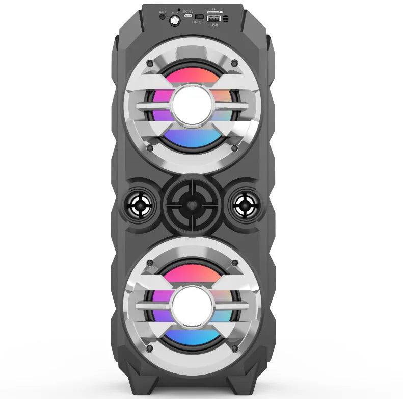 Portable wireless Bluetooth speaker with colour LED lights and retractable pull rod handle