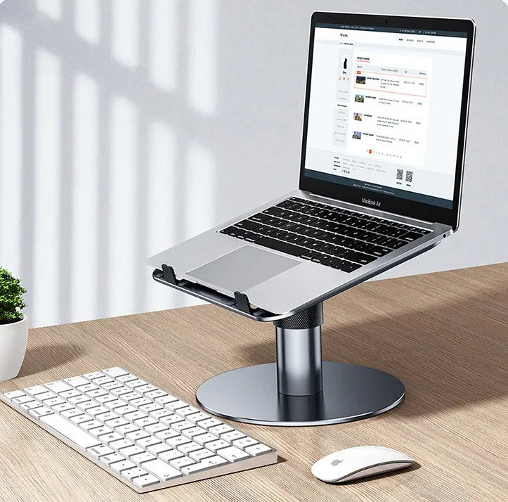 Silver aluminium car laptop stand with adjustable height and rotating pole