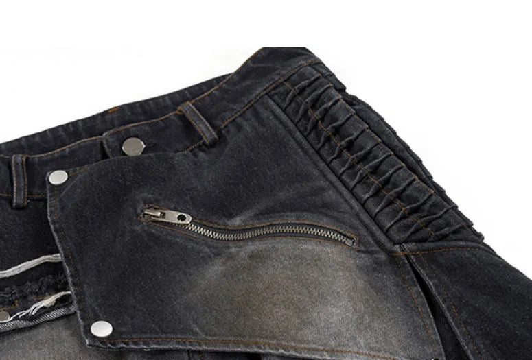 Original Niche deconstruction worn cotton jeans with zipper front in a youthful style