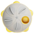 Yellow educational cat toy with treat dispensing and snack storage functions