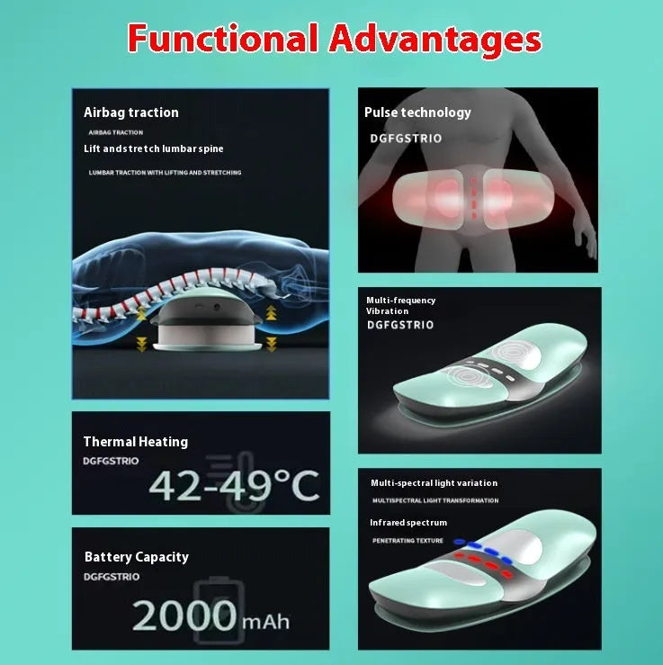 Rechargeable electric lumbar massager with light-heat therapy, 3 gears, neutral colour, faux leather finish