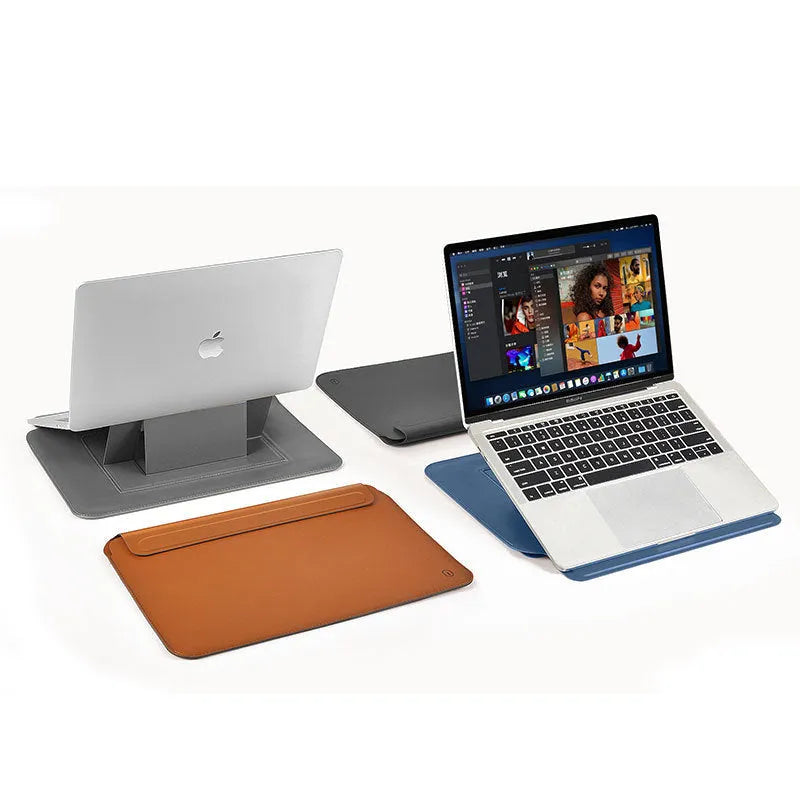 Dark blue PU leather notebook liner case with soft handle and hook and loop closure for 13.3 inch tablet
