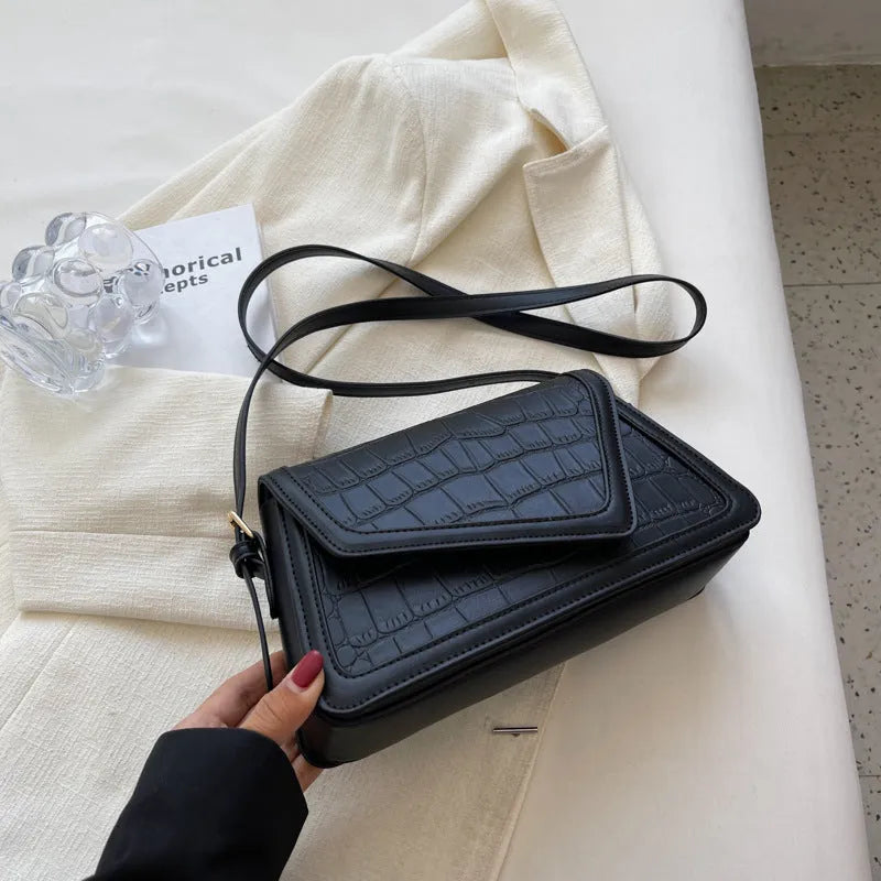 Stone pattern square shoulder bag in PU material with horizontal shape and one strap