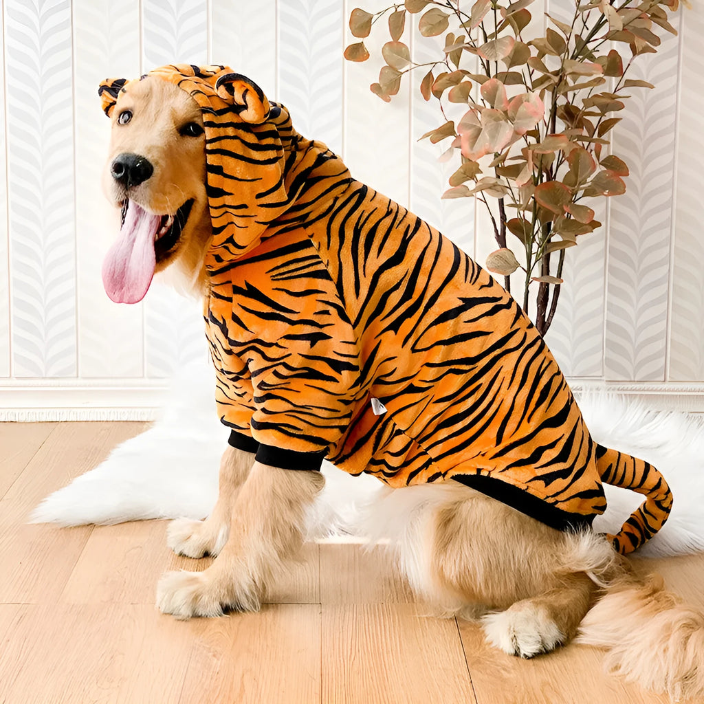 Tiger pet costume for large dogs wool lining polyester autumn winter 3XL to 8XL