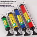 Mixed colour plastic manual hand pump for inflating basketballs, volleyballs, footballs, and balloons.