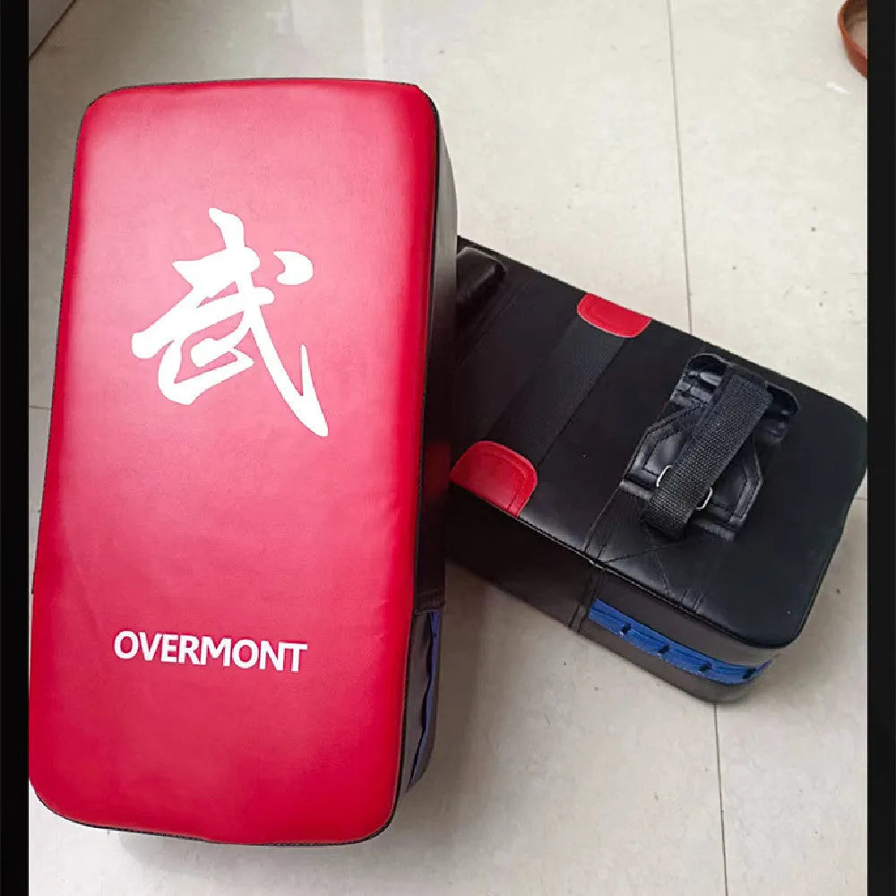Red martial arts boxing kick target pad with hand-sewn construction for combat training
