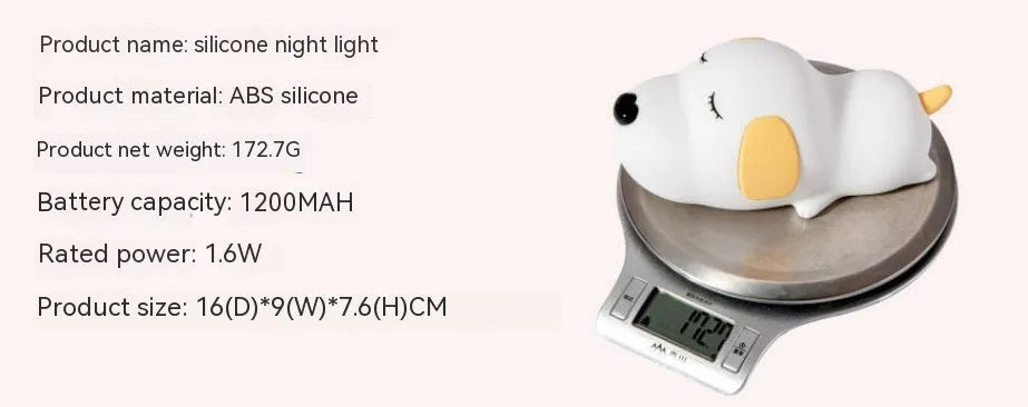 USB silicone cartoon dog night lamp with soft glow for bedroom lighting
