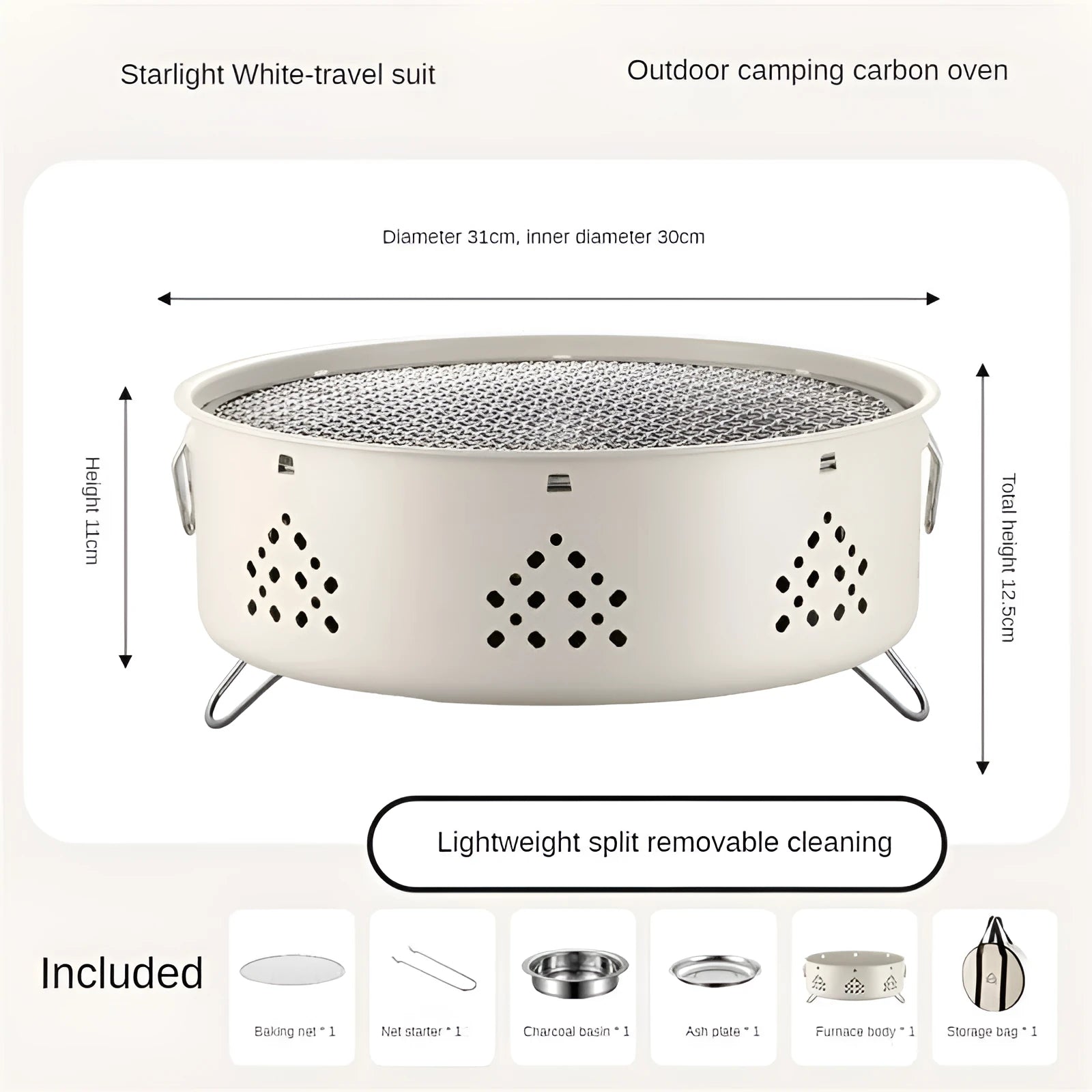 Portable stainless steel detachable BBQ grill with carry bag for outdoor camping.