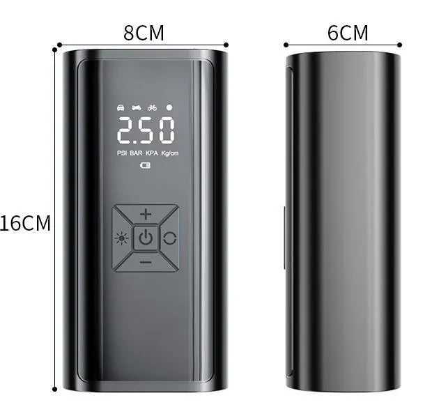 Portable wireless car tyre pump with digital display, ABS and metal construction, 3m power cord