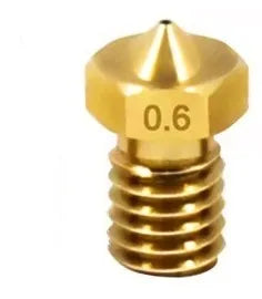 Brass 3D printer nozzle with M6 thread, showing multiple aperture size options.