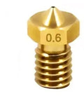 Brass 3D printer nozzle with M6 thread, showing multiple aperture size options.