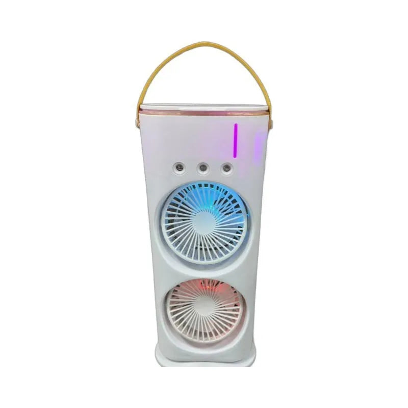 White portable double-ended spray fan air cooler with humidifying mist function and remote control