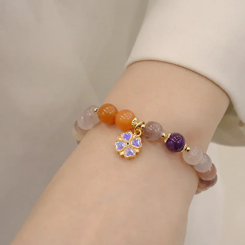 Natural Jinsi Jade violet flower bracelet with Violet Ball pendant