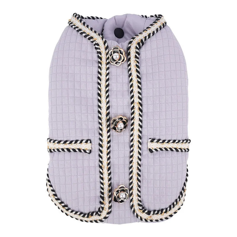 Quilted cartoon style pet coat for dogs or cats in light purple colour