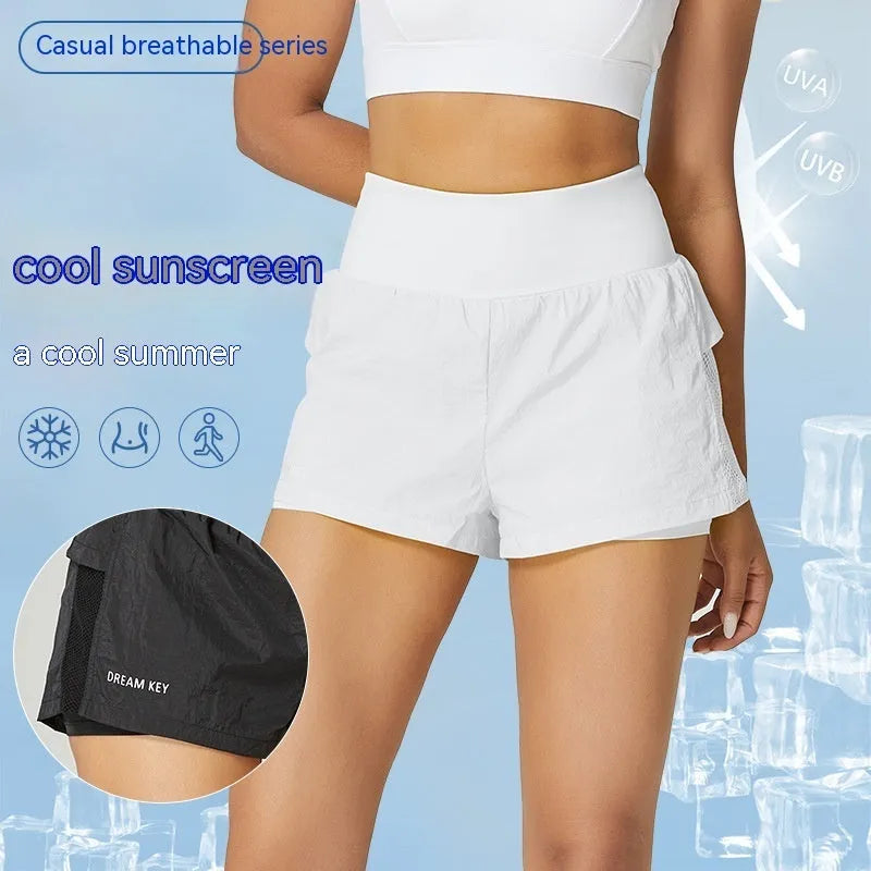 Women's loose cotton blend fitness shorts in white, black, blue, yellow, and pink colours