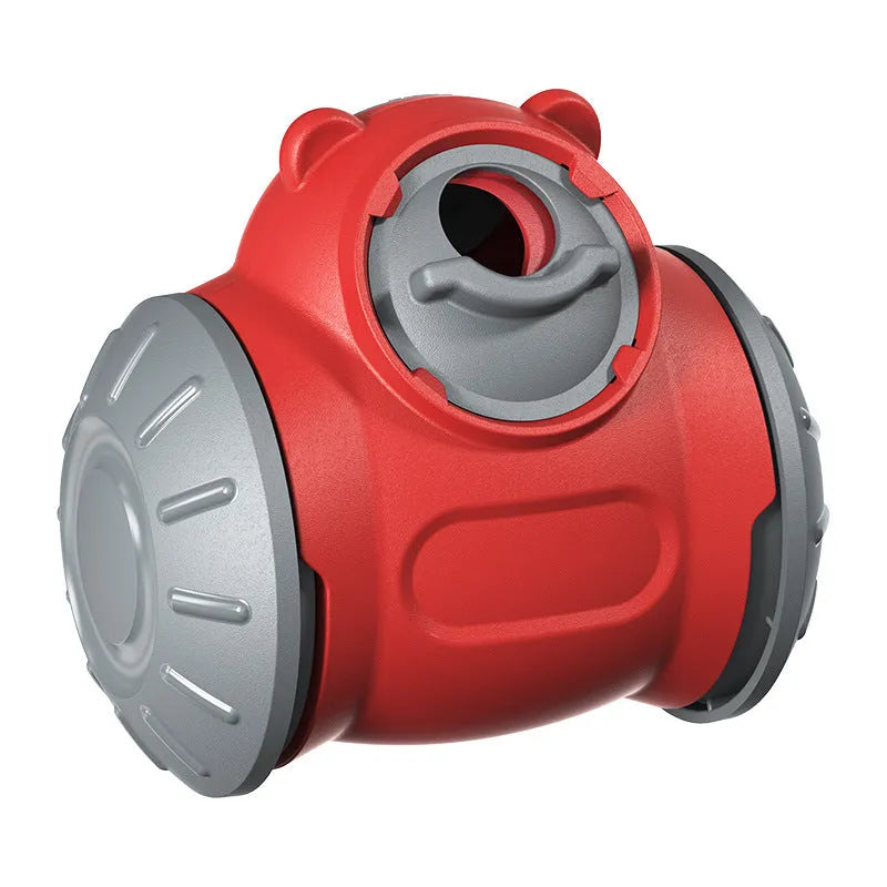 Plastic pet toys including food leakage bear, bulb tumbler cat toy, and educational puzzles in various colours