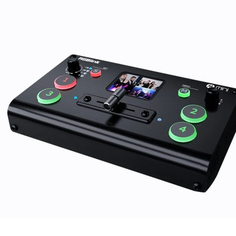 RGBLINK 4-way HDMI multi-format video switcher with TFT screen and T-Bar switch on front panel