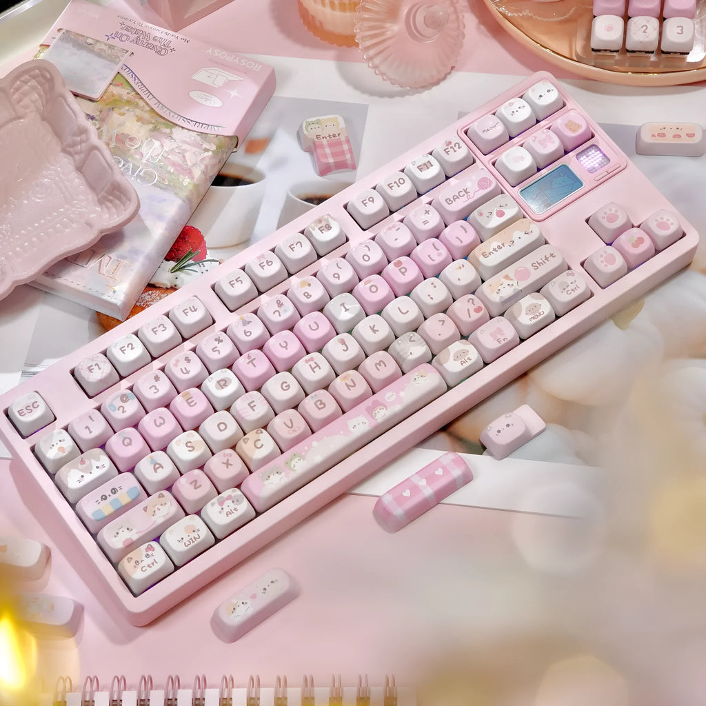 MOA Height pink cartoon sublimation key caps for mechanical keyboards showing five-sided design