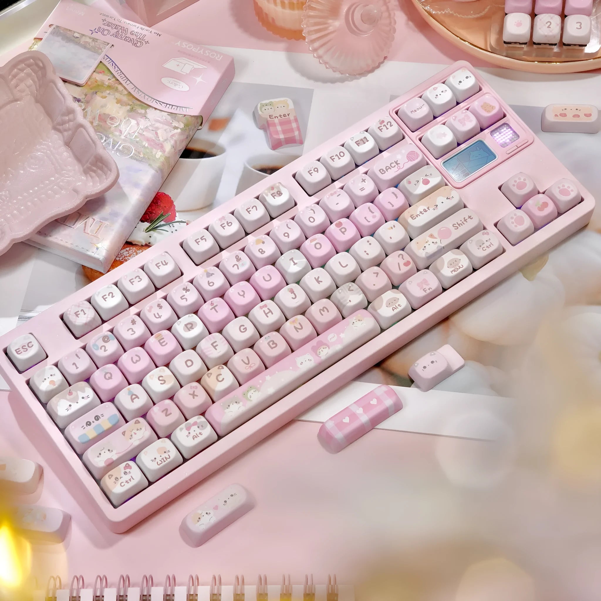 MOA Height pink cartoon sublimation key caps for mechanical keyboards showing five-sided design