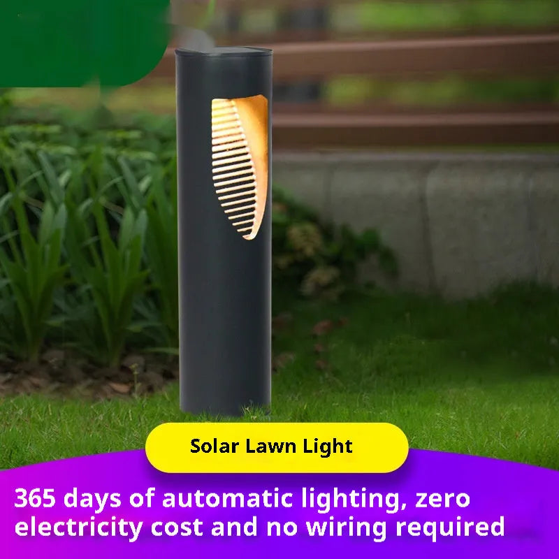 Black geometric solar garden light with stainless steel construction for outdoor decoration