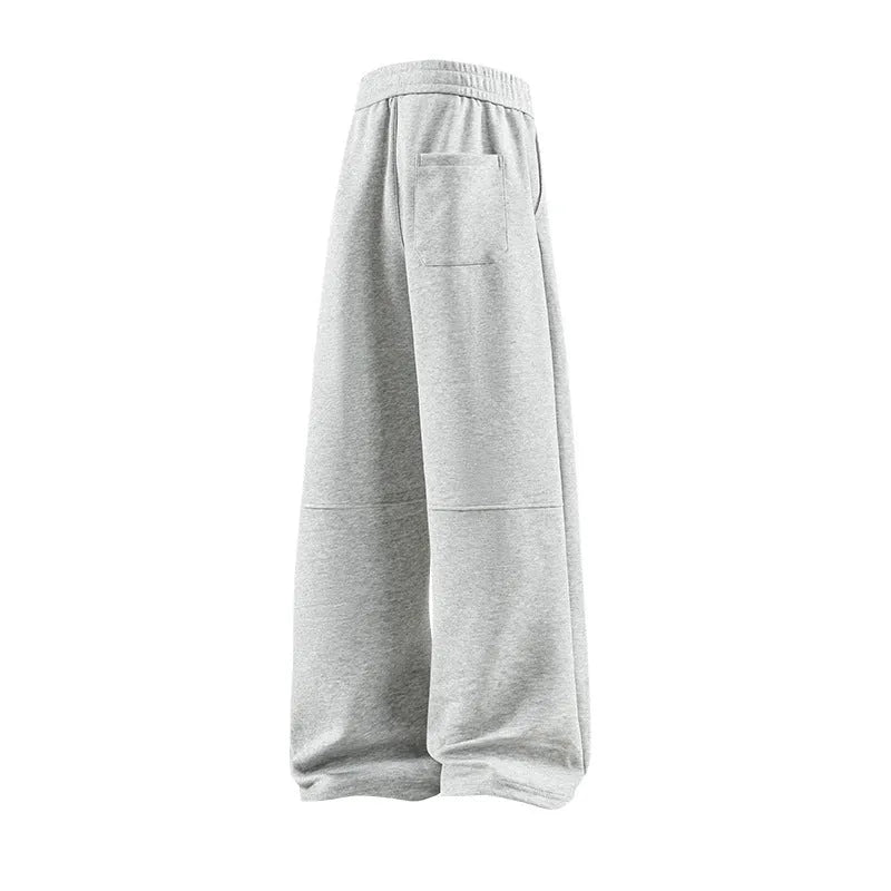 Men's straight-leg casual trousers in light gray, woolen fabric, size S to 4XL