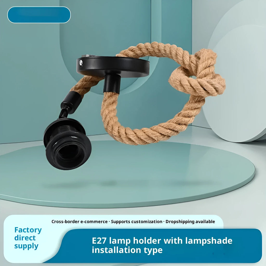 Single-head hemp rope pendant lamp shade with bakelite fitting and 1-metre cable