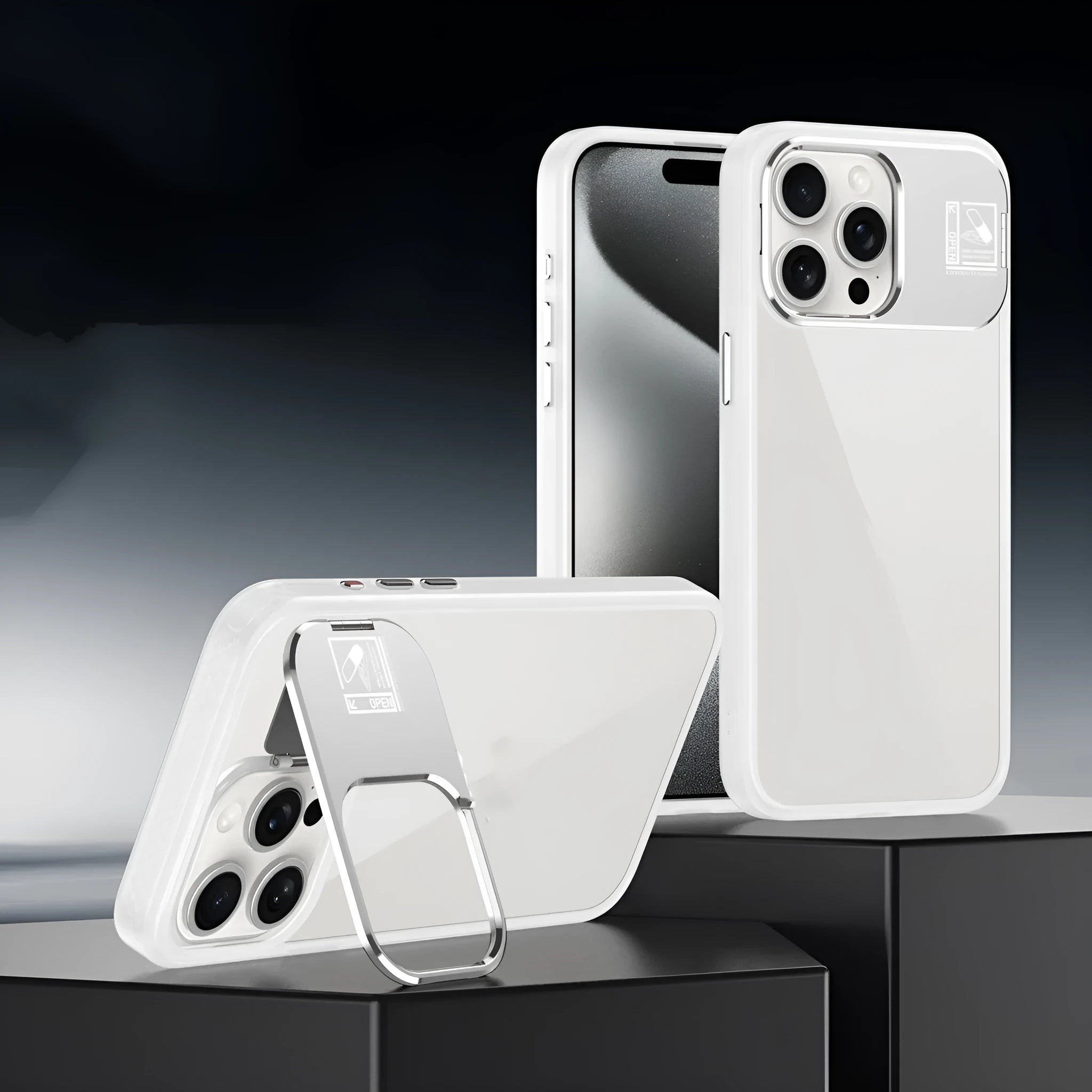 Creative simple stand phone case in acrylic for iPhone with built-in kickstand, available in multiple colours