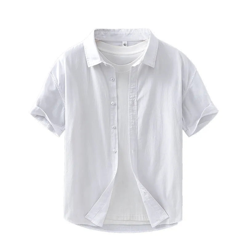 Men's loose fit cotton short-sleeved shirt in cardigan style available in four colours