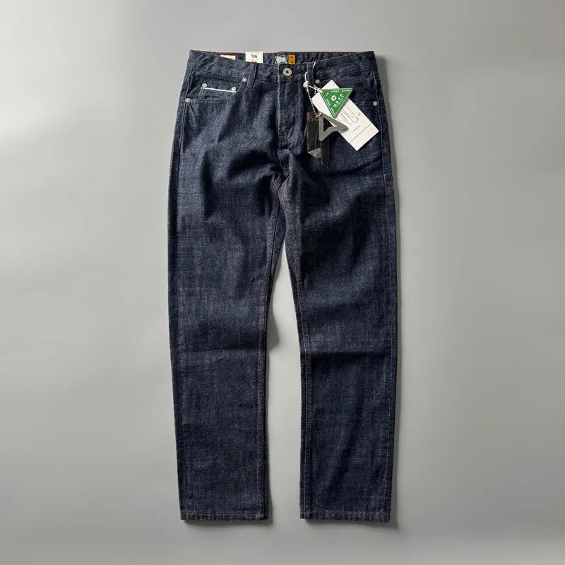 Men's straight-leg American retro jeans in a primary colour made from cotton denim.