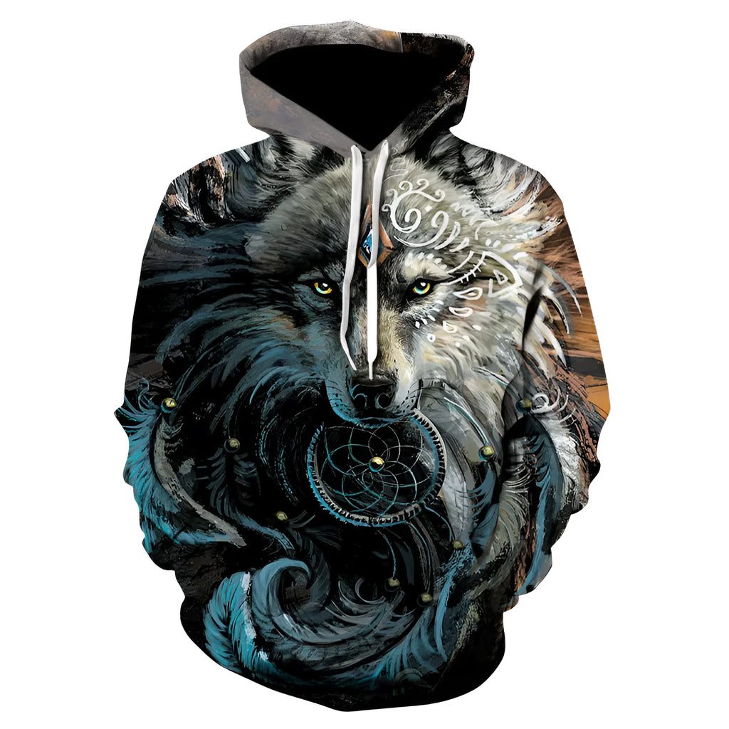 3D cartoon couple hooded pullover sweater with graffiti print, slim fit, long sleeves, and patch pocket in picture colour