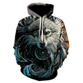 3D cartoon couple hooded pullover sweater with graffiti print, slim fit, long sleeves, and patch pocket in picture colour