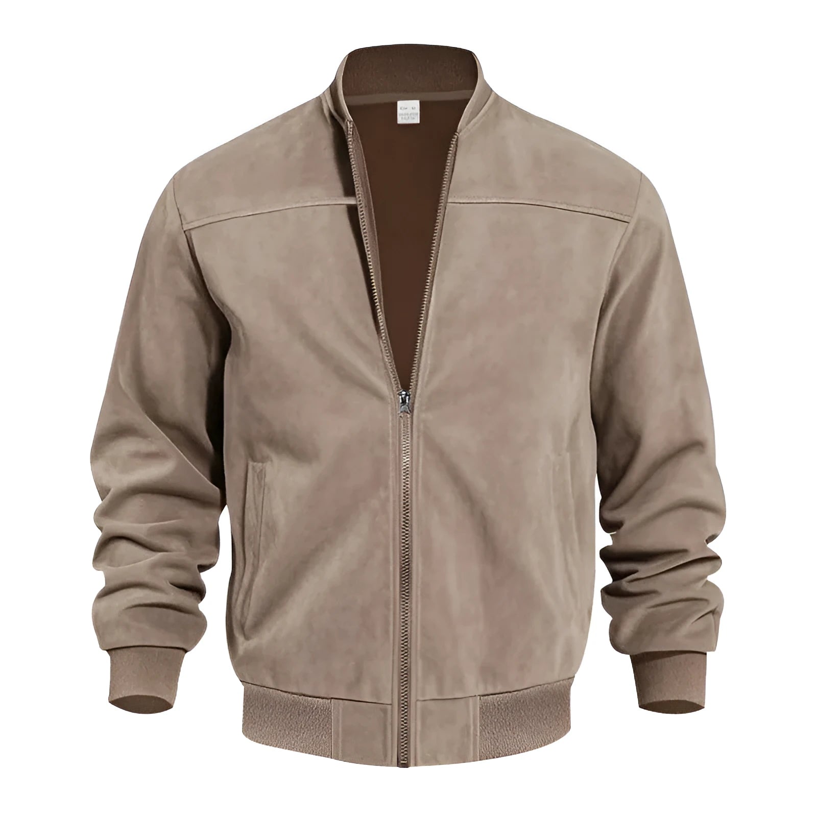 Men's plus size suede jacket with zip closure in Army Green colour with regular sleeves