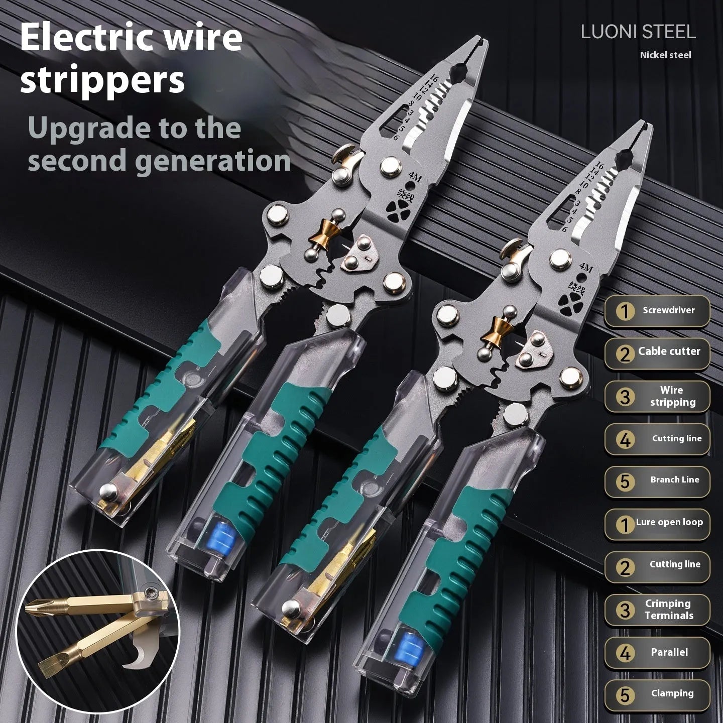 8.8 inch pointed electricians' pliers wire stripper with rust prevention features