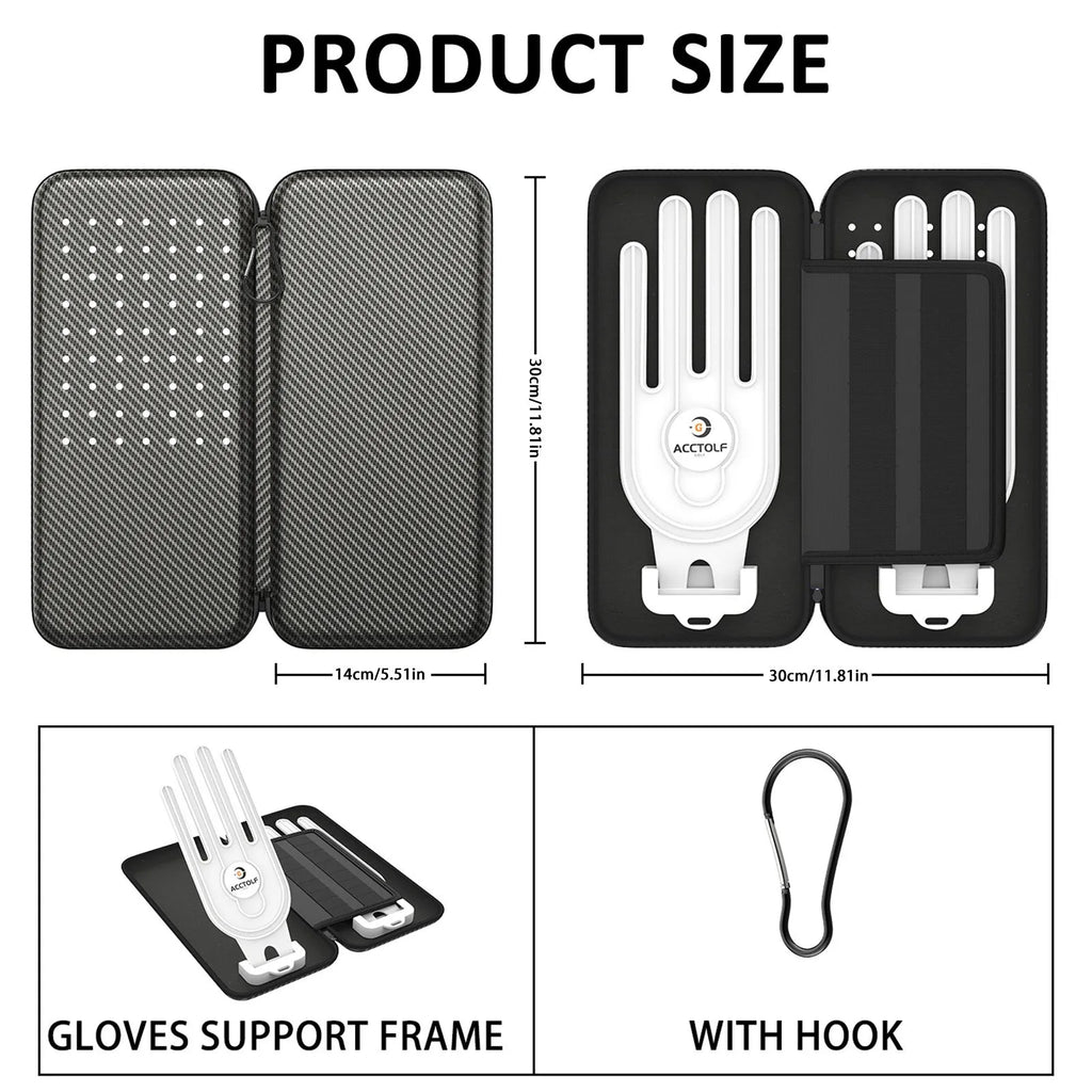 Silver grey golf double glove storage bag with two accessory brackets and carrying handle