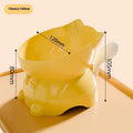 Stainless steel oblique angle cat bowl with coloured base, shown in black, blue, pink, and yellow options.