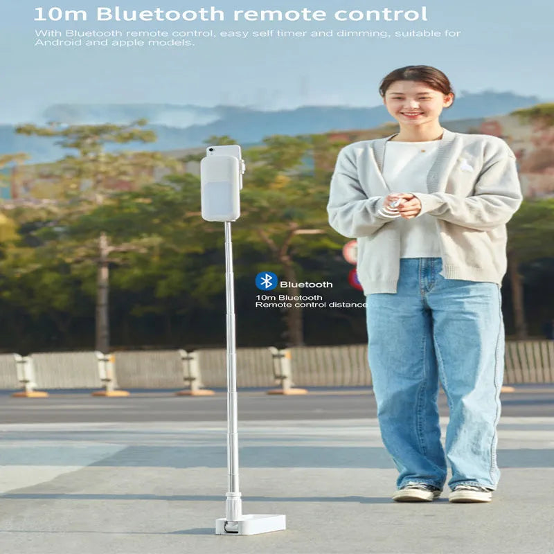 Floor-standing LED fill light bracket with telescopic design for mobile phone live broadcasts