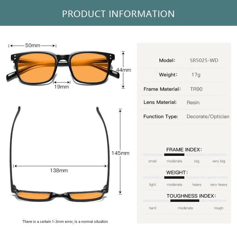Orange lens colour changing anti-blue light glasses with a TR90 frame.