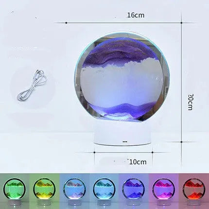 3D quicksand touch table lamp with glass shade in blue colour, measuring 200mm tall