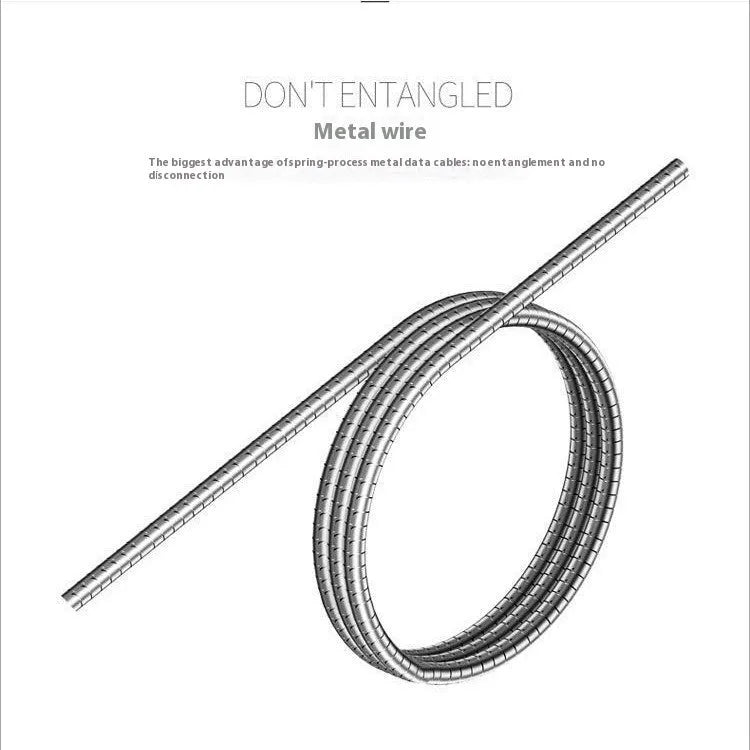 Stainless steel spring data cable cover in black or local gold, for Lightning Micro USB Type-C, 1m to 2m.