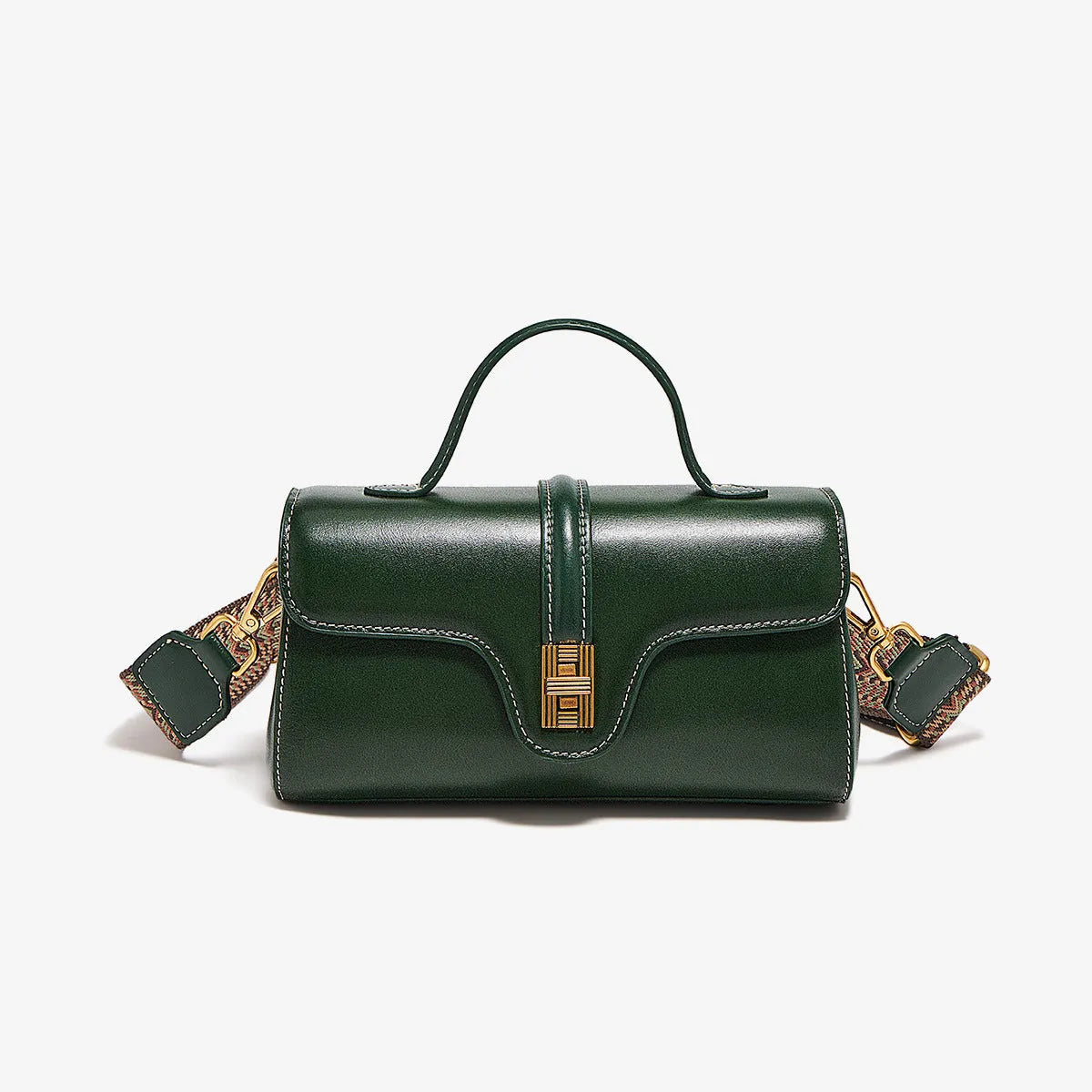 Cambridge retro messenger bag in synthetic leather with clam-shell design and lock detail