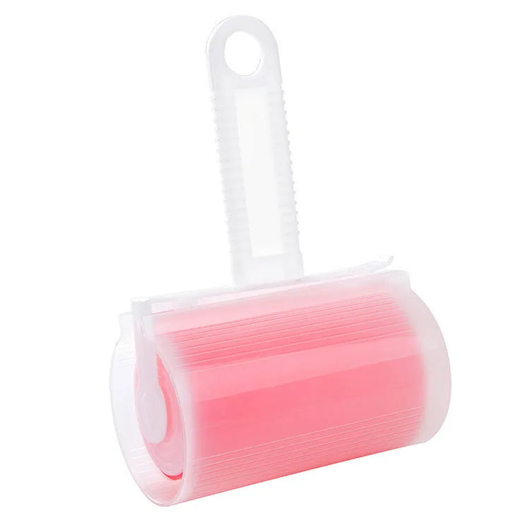 Washable reusable lint roller with protective cover for pet hair removal in blue, green, pink or yellow